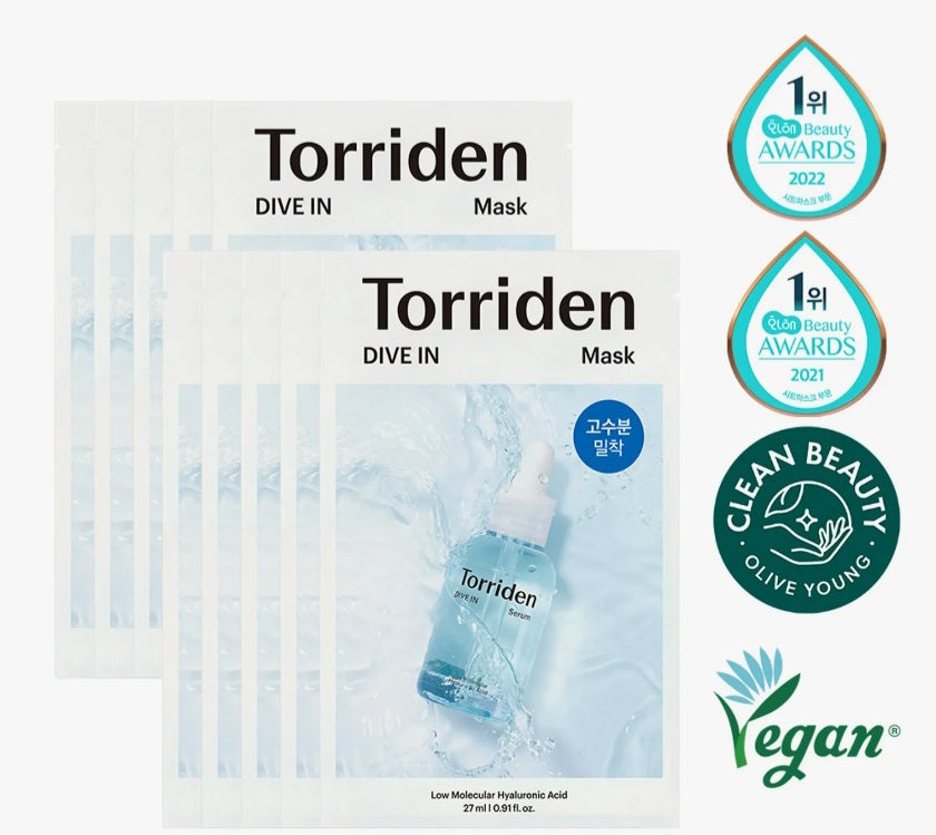 Torriden DIVE-IN Hyaluronic Acid Facial Sheet Masks 1box(10pcs)